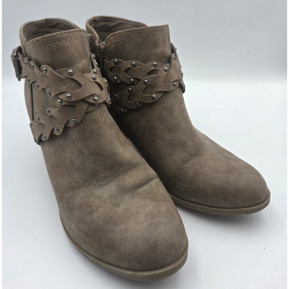 Indigo Rd Brown Western-Inspired Ankle Booties 8.5M Studded Wrap Detail Zip